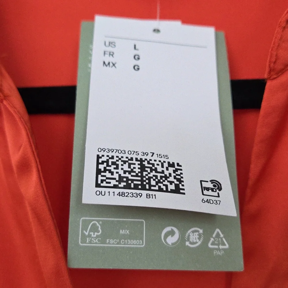 NWT H&M V-Neck Button-Up Blouse, Orange, Size L - Picture 10 of 15